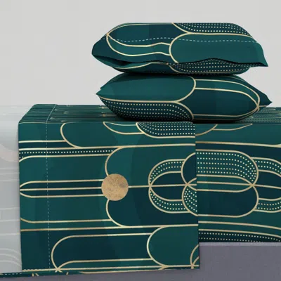 Spoonflower Art Deco Moon And Waterfall In Jade - Jumbo Queen Sheet Set