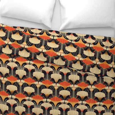 Spoonflower Art Deco Mushrooms In Gold And Orange Wide Cotton Sateen 3.5 oz 26" X 20" Standard Knife Edge