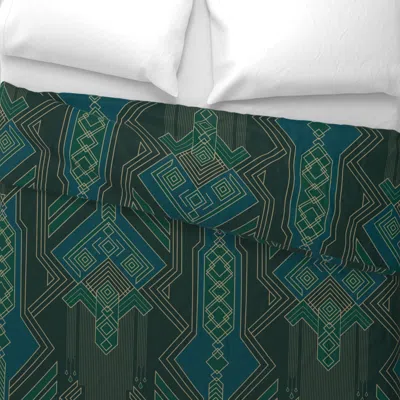 Spoonflower Art Deco Noir In Green And Blue Wide Cotton Sateen 3.5 oz 26" X 20" Standard Knife Edge