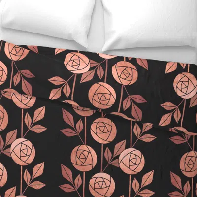 Spoonflower Art Deco Roses Pink Gold On Black Wide Cotton Sateen 3.5 oz 26" X 20" Standard Knife Edge