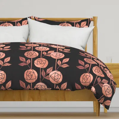 Spoonflower Art Deco Roses Pink Gold On Duvet Cover
