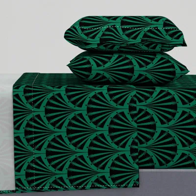 Spoonflower Art Deco Scales In Green And Black - Elegant Hollywood Regency Glam King Sheet Set