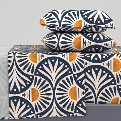 Spoonflower Art Deco Sunset And Leaves Queen Sheet Set