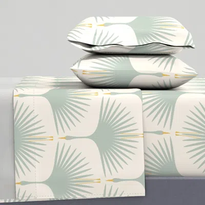 Spoonflower Art Deco Swans - 12" - Duck Egg On Soft Cream - 12" King Sheet Set