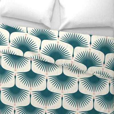 Spoonflower Art Deco Swans - 12" - Teal Cream Coral Wide Cotton Sateen 3.5 oz 26" X 20" Standard Knife Edge