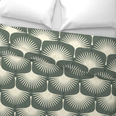 Spoonflower Art Deco Swans - Smoke Green - 12" Wide Cotton Sateen 3.5 oz 26" X 20" Standard Knife Edge