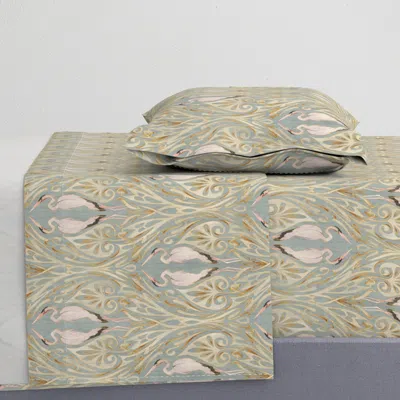 Spoonflower Art Nouveau Cranes With Vintage Texture Twin Xl Sheet Set