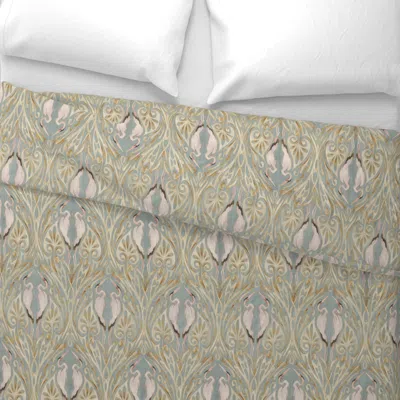 Spoonflower Art Nouveau Cranes With Vintage Texture Wide Cotton Sateen 3.5 oz 30" X 24" Standard Flanged In Multi