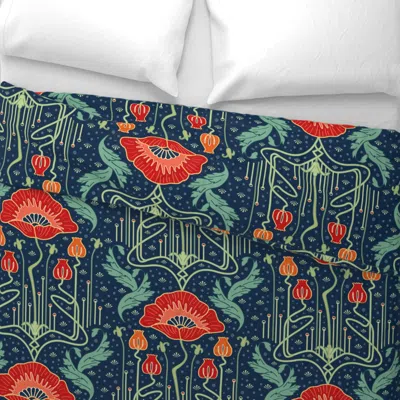 Spoonflower Art Nouveau Poppy Red Wallpaper Wide Cotton Sateen 3.5 oz 26" X 20" Standard Knife Edge
