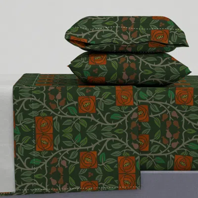 Spoonflower Arts & Crafts Lancaster Roses 1a Large Queen Sheet Set