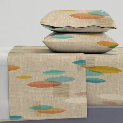 Spoonflower Atomic Spears Gold Rust Teal Queen Sheet Set