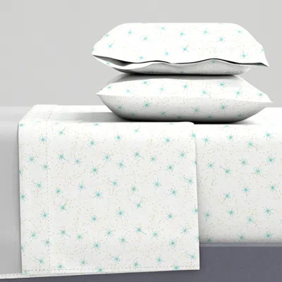 Spoonflower Atomic Starburst Fleck - Aqua On White Full Sheet Set