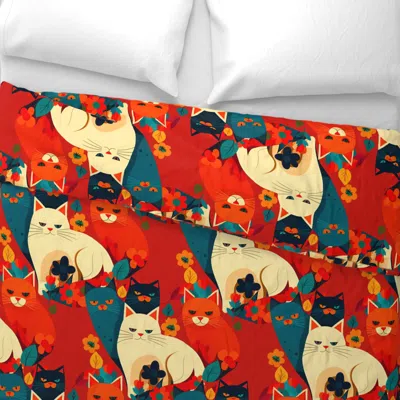 Spoonflower Autumn Cats Wide Cotton Sateen 3.5 oz 26" X 20" Standard Knife Edge