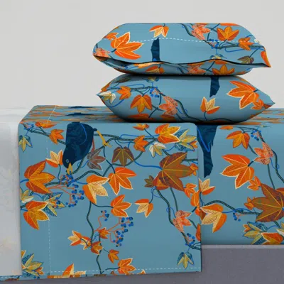 Spoonflower Autumn Vines-blue Cal King Sheet Set