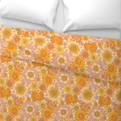Spoonflower Avery Retro Floral On White-medium Scale Wide Cotton Sateen 3.5 oz 26" X 20" Standard Knife Edge