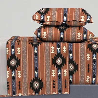 Spoonflower Aztec Pattern In Rust Queen Sheet Set