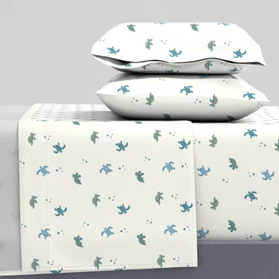 Spoonflower Baby Turtles In Blue And Teal On Off White-medium Scale Full Sheet Set