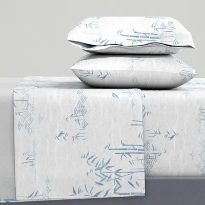 Spoonflower Bamboo Paper Indigo Wash (xl Scale) Bamboo Plants With Waves Indigo Blue On Queen Sheet