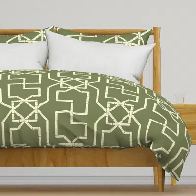 Spoonflower Bamboo Trellis- Mint Cream On Duvet Cover