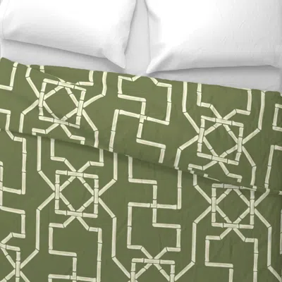 Spoonflower Bamboo Trellis- Mint Cream On Olive Green- Large Euro Pillow Sham