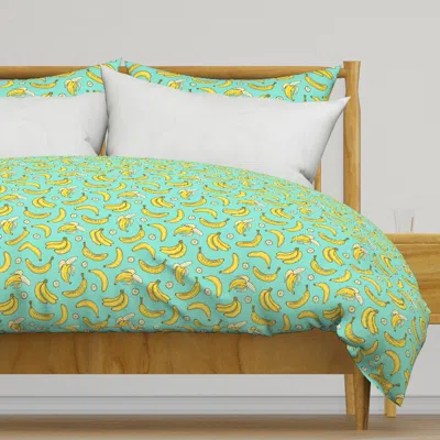Spoonflower Bananas Summer Fruits On Mint Duvet Cover