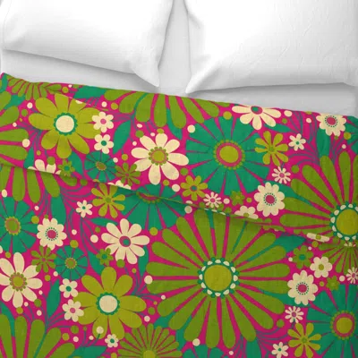 Spoonflower Barnaby Boho Garden (green Fuchsia Pink) - Large Wide Cotton Sateen 3.5 oz 26" X 20" Standard Knife 