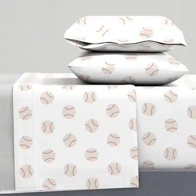 Spoonflower Baseballs On White Queen Sheet Set