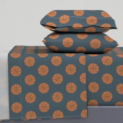 Spoonflower Basketballs On Navy Full Sheet Set