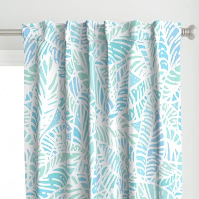 Spoonflower Batik Leaves Sky Blues Curtain Panel