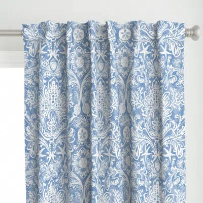 Spoonflower Beach House Damask With Curtain Panel In Blue