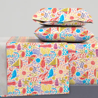 Spoonflower Beach Season - Bright And Cheerful - Custom For Tiffany Murray King Sheet Set