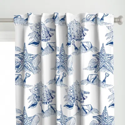 Spoonflower Beach Toile Blue (lg) Curtain Panel