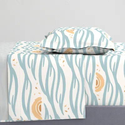 Spoonflower Beachy Sunset Hand Drawn Ocean Waves Earthy Boho Colors On Off White Twin Sheet Set In Blue