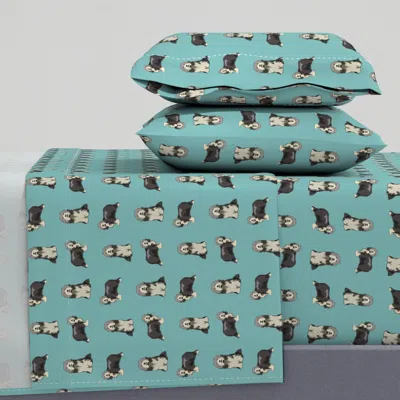 Spoonflower Bearded Collie Dog Collie Dog Bearded Collie Dogs Simple Dog Blue King Sheet Set