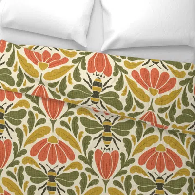 Spoonflower Bees And Flowers In Vermilion And Green Euro Pillow Sham