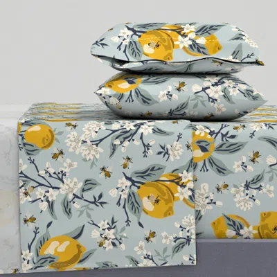 Spoonflower Bees & Lemons - Large - Blue (original Colors) Full Sheet Set
