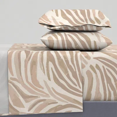 Spoonflower Beige Abstract Zebra Stripe Modern Animal Print Coastal & Neutral Hues Queen Sheet Set