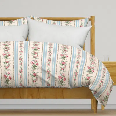 Spoonflower Belevedere Floral Stripe Duvet Cover