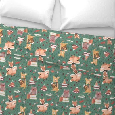 Spoonflower Big - Cozy Reading Woodland Animals Wide Cotton Sateen 3.5 oz 26" X 20" Standard Knife Edge