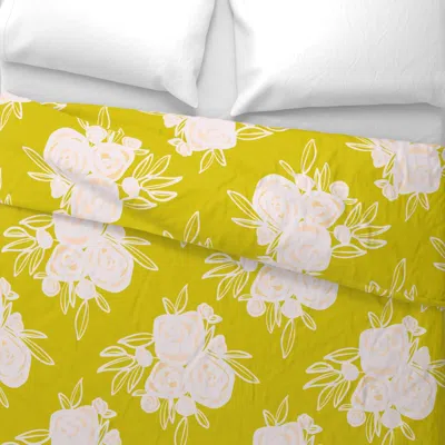Spoonflower Big Peach Posies Original Wide Cotton Sateen 3.5 oz 26" X 20" Standard Knife Edge In Green