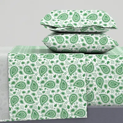 Spoonflower Bigger Playful Paisley Kelly Green On White King Sheet Set