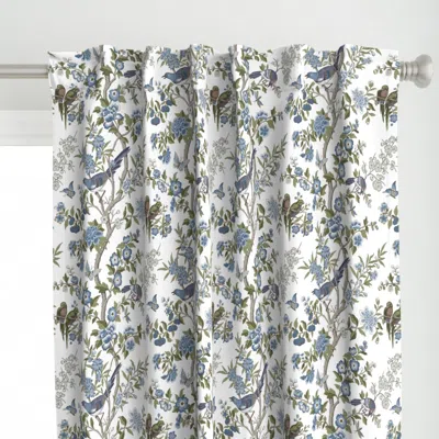 Spoonflower Bird Chinois Blue Curtain Panel