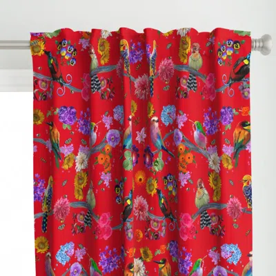 Spoonflower Bird Garden 9 On Red Curtain Panel