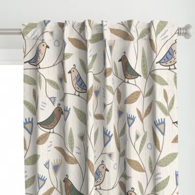 Spoonflower Bird Shrubs Curtain Panel In Multi