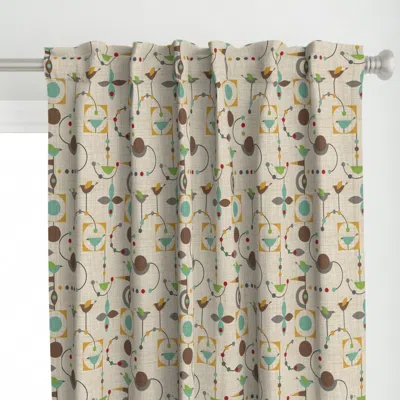 Spoonflower Birdland Brown And Green Curtain Panel