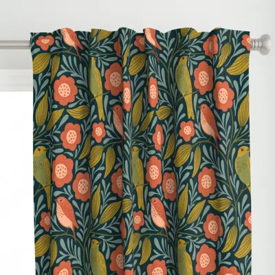 Spoonflower Birds And Flowers On Dark Curtain Panel