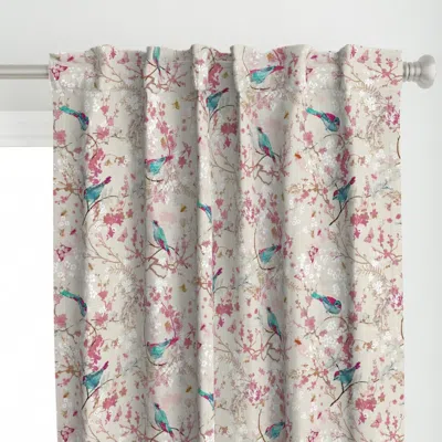 Spoonflower Birds + Bees (rose) (med) Curtain Panel