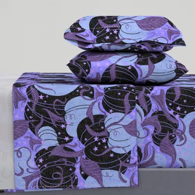 Spoonflower Black And Pastel Purple Pumpkin Patch Queen Sheet Set