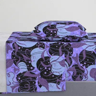 Spoonflower Black And Pastel Purple Pumpkin Patch Twin Sheet Set
