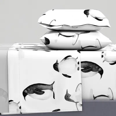 Spoonflower Black And White Painterly Penguins Full Sheet Set